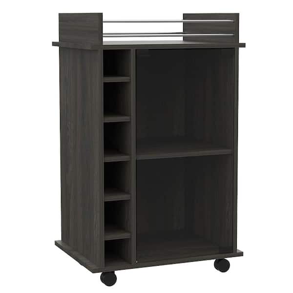 TUHOME Dukat Espresso Brown Wine and Liquor Bar Storage Cabinet Cart with Glass Door