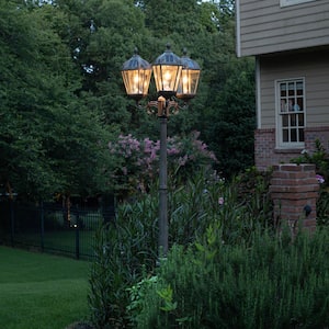 Royal Bulb Series 3-Light Outdoor Weather Resistance Bronze Integrated LED Solar Outdoor Lamp Post Light Set with Bulb