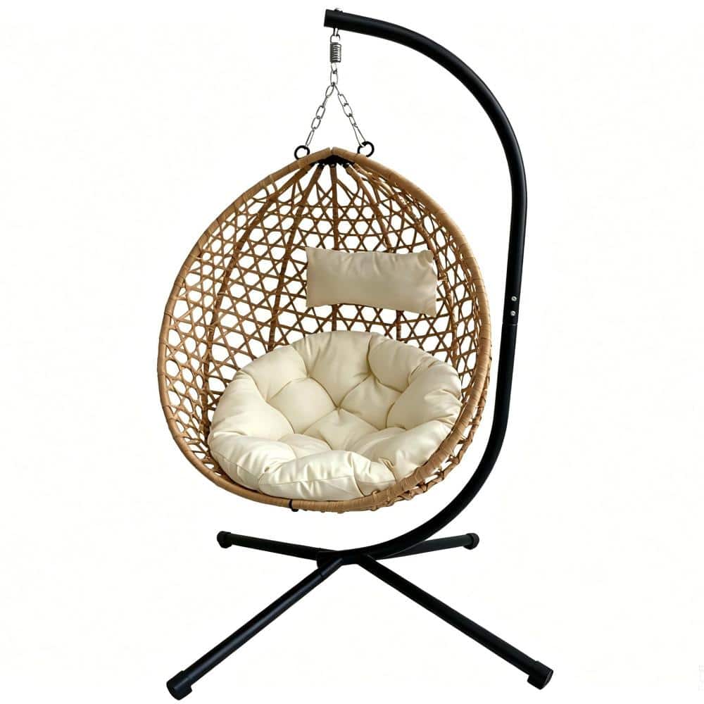 Foldable Hanging Egg Chair with Stand, HDPE Wicker Swing Chair with Cushion for Patio, Balcony & Indoor Use price history on PriceWatchPro