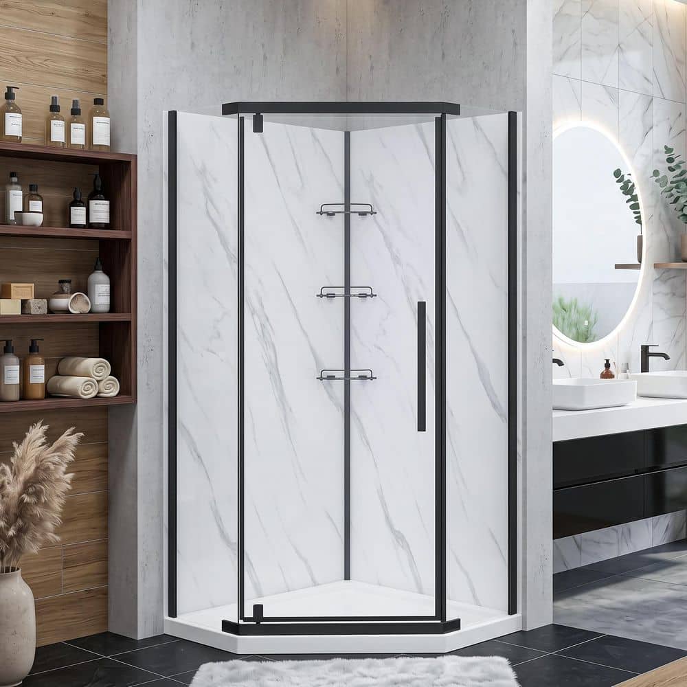 エクリュ38 Dreamwerks 38 in. L x 38 in. W x 79 in. H Neo Angle Corner Shower