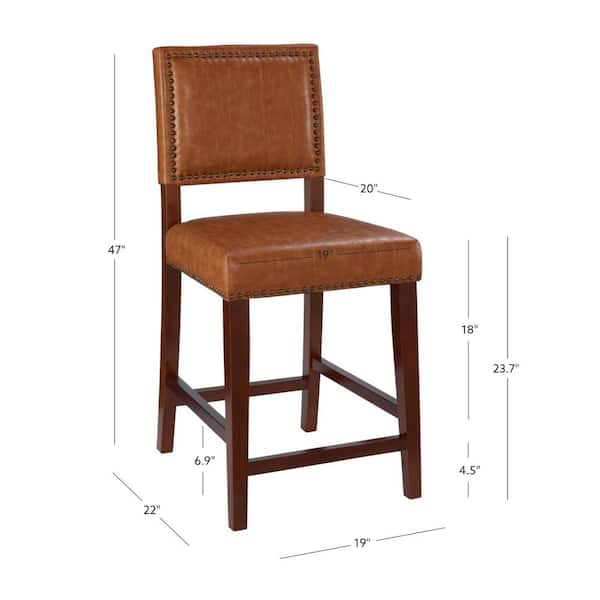 Linon Home Decor Brook 24 in. Caramel Brown Cushioned Back Wood Counter Stool with Faux Leather Seat 0232CARM 01 KD U The Home Depot