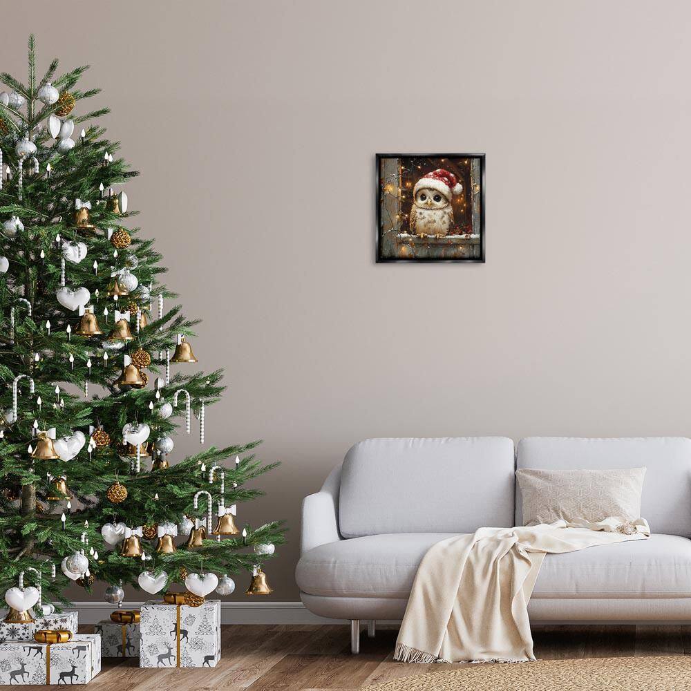 Festive Owl with Holiday Lights by Riley B Black Floater Frame Animal Graphic Art Print 18 in. x 18 in. price history on PriceWatchPro
