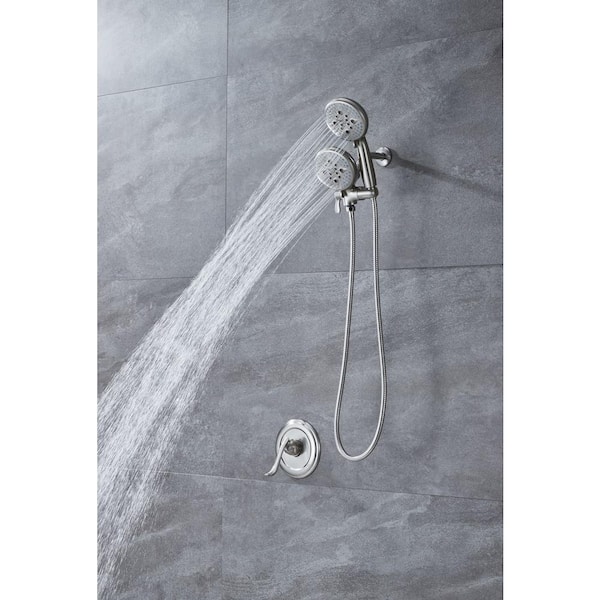 Single-Handle 24-Spray Shower Faucet and Handheld Shower Combo with 5 in. Shower Head in Brushed Nickel