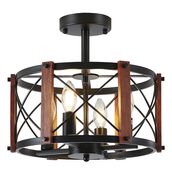 ZSMIHDOH 12.6 in. 4-Light Drum Semi-Flush Mount Ceiling Light Fixture Industrial Farmhouse Style for Kitchen Island