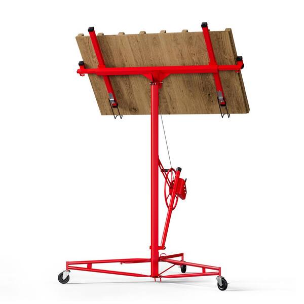 Unbranded Red 11 ft. Steel Drywall Lifter Rolling Panel Hoist with 360° Rotatable Cradle Jack Lifter, 150 lbs. Load Capacity