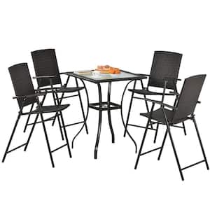 Brown 5-Piece Wicker Square Table 36.8 in. Counter Height Outdoor Dining Set