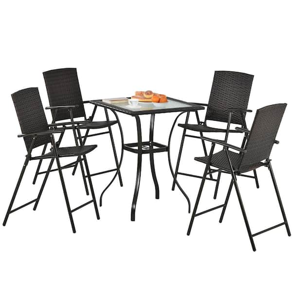 Unbranded Brown 5-Piece Wicker Square Table 36.8 in. Counter Height Outdoor Dining Set