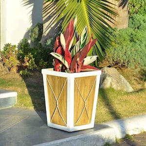 14.5 in. sq. White on Wood Composite Planter with Rope