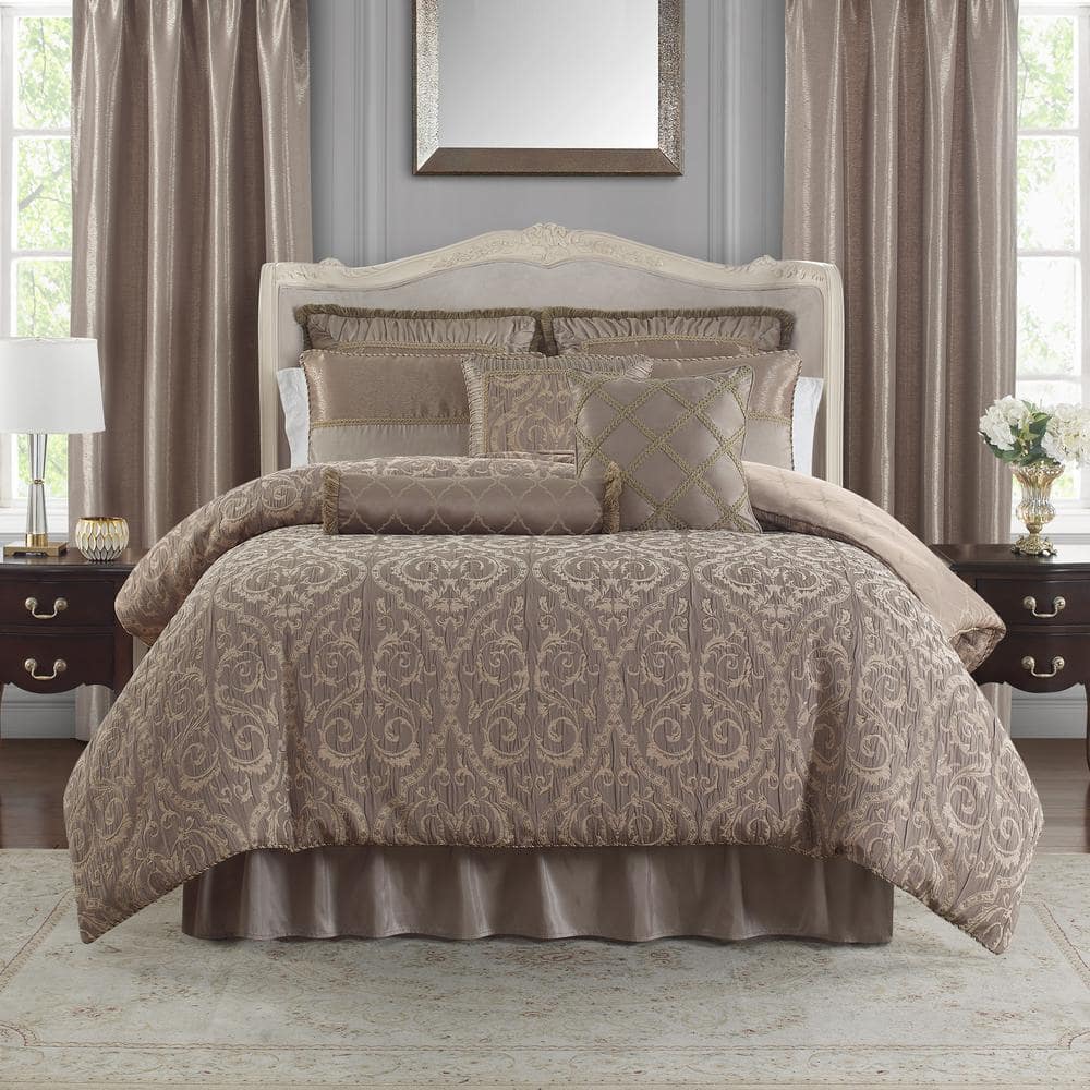 Waterford Hazeldene 6 Piece Taupe King Comforter Set 6pahzdnw11104kg The Home Depot