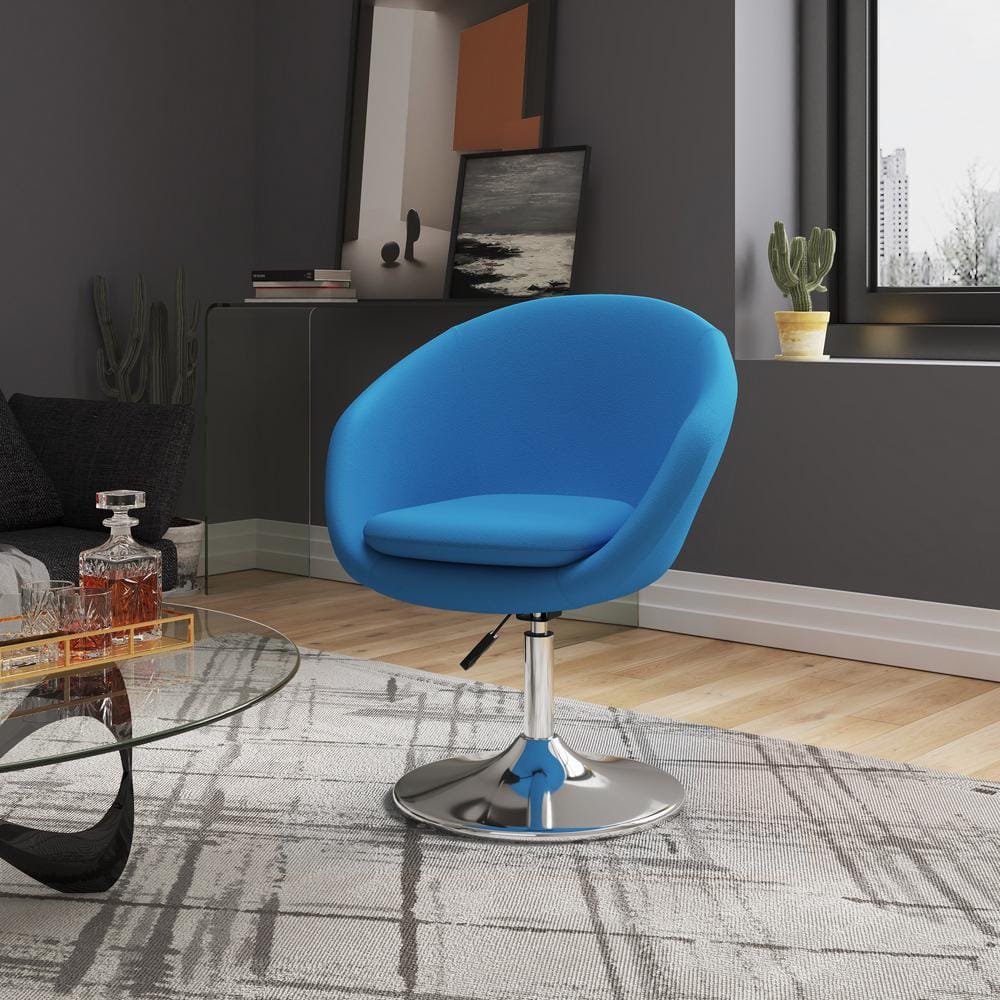 Set of 2 Blue Wool Blend Adjustable Height Chairs with Polished Chrome Base