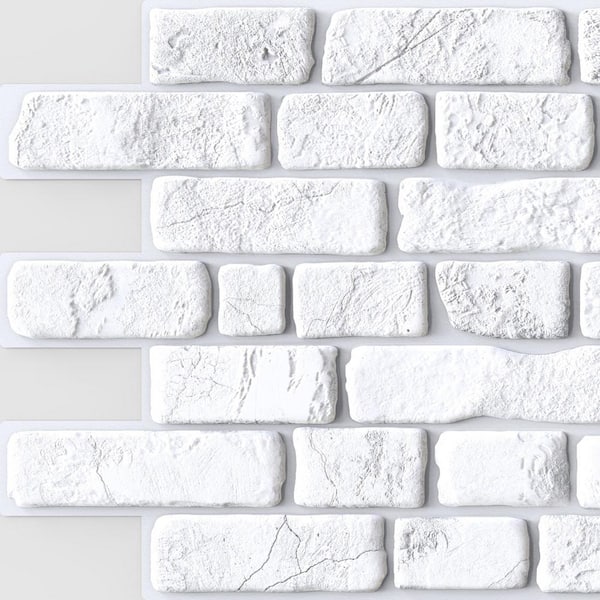 Dundee Deco 3D Falkirk Renfrew II 1/50 in. x 37 in. x 19 in. White Faux Bricks PVC Decorative Wall Paneling