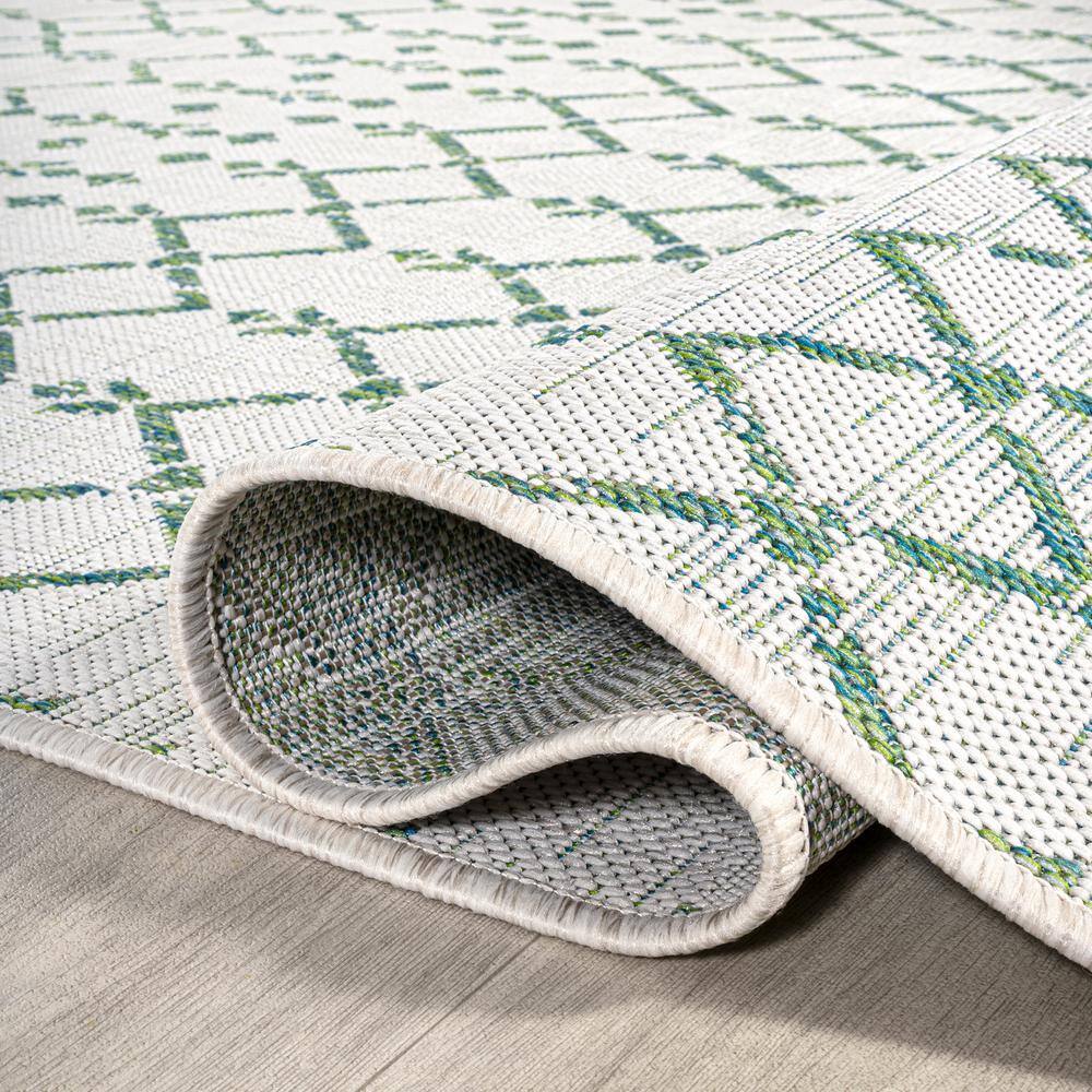 Green and Ivory Geometric Flat Woven Runner Rug