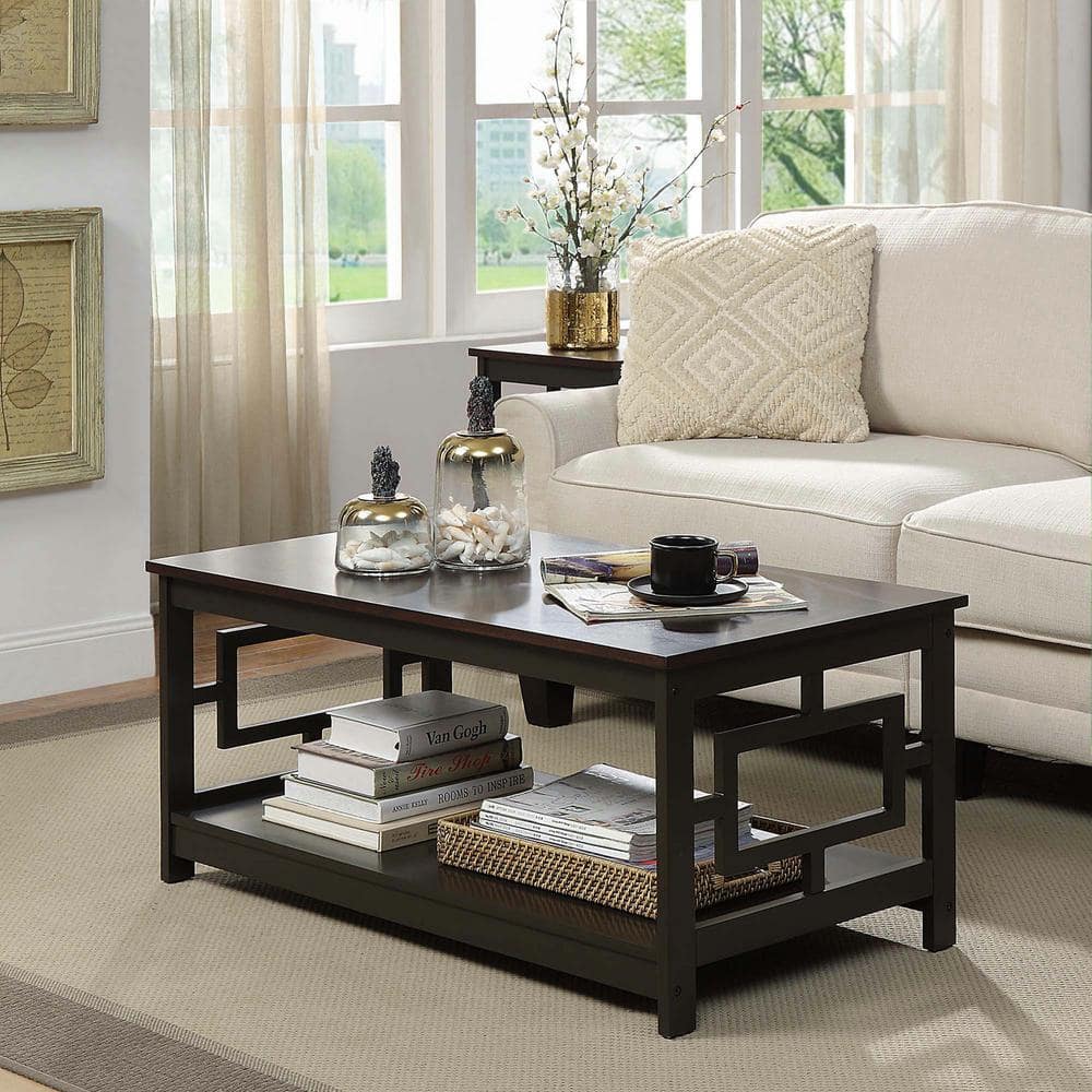 Espresso Square Wooden Coffee Table with Open Shelf