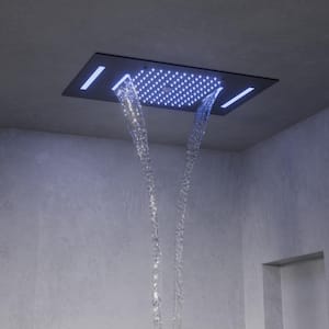 Aurora LED Bluetooth 5-Spray Ceiling Mount 23 in. and 15 in. Fixed Shower 10 in. Shower Handheld 2.5 GPM in Matte Black