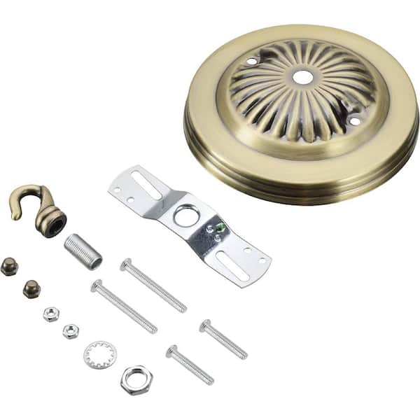 5 in. Dia with Hook and 7/16 in. Center Hole, Antique Brass Finish, Chandelier Fixture Canopy Kit