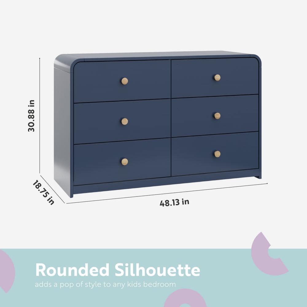 Midnight Blue Double Nursery Dresser with 6 Drawers