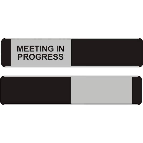 SECO Meeting Room- Meeting in Progress or Blank, Sliding Aluminum, Wall Decor Signs, 2 in. x 10 in. 8 oz. Black and Silver