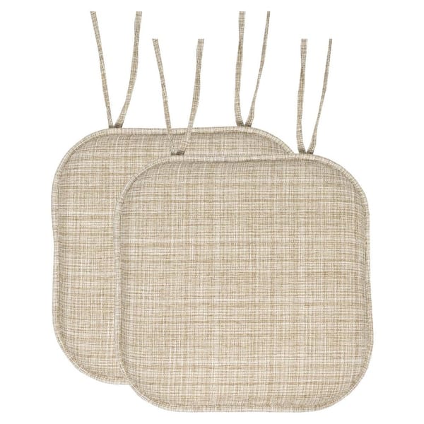 Sweet Home Collection Aria Memory Foam Square Non-Slip Indoor/Outdoor Chair Seat Cushion with Ties, Beige (2-Pack)