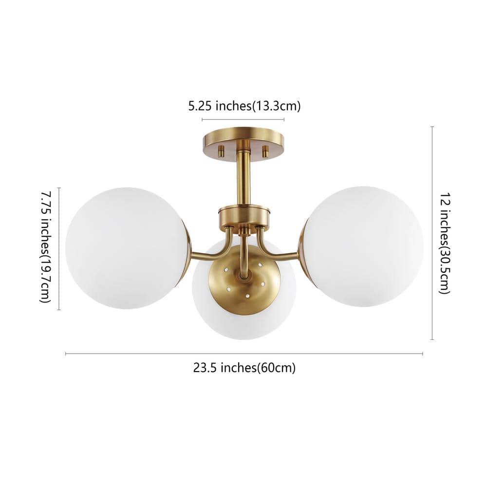 23.5" Brass and Frosted Glass Globe LED Ceiling Light