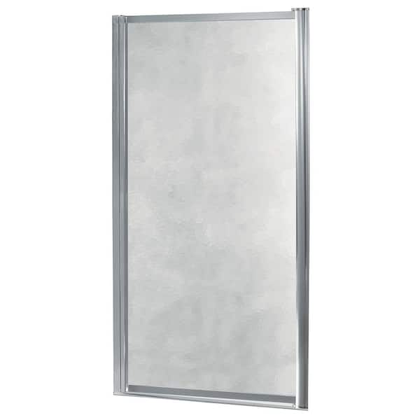 Tides 23 in. to 25 in. x 65 in. Framed Pivot Shower Door in Silver with Obscure Glass with Handle