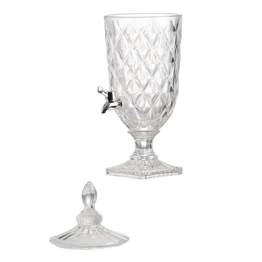 Clear Glass Diamond Pattern Lidded Drink Dispenser with Polished Silver Accents