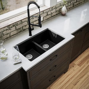 Quartz Black 32 in. 50/50 Double Bowl Composite Undermount Kitchen Sink