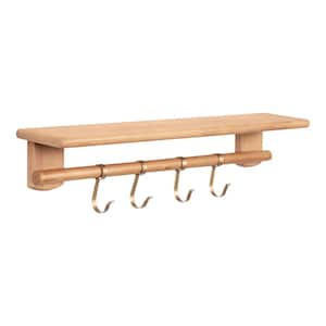 Alta 7.00 in. x 27.00 in. x 7.00 in. Natural Wood Floating Decorative Wall Shelf with Hooks