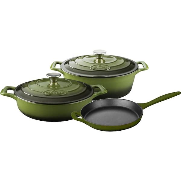 La Cuisine Range Collection 5-Piece Cast Iron Cookware Set in Olive Green