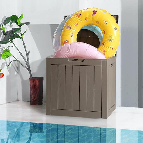 Outdoor Storage Box, 31 Gal. Resin Deck Box, Backyard Outside Toy and Towel Storage Cabinet Waterproof, for Garden Tools