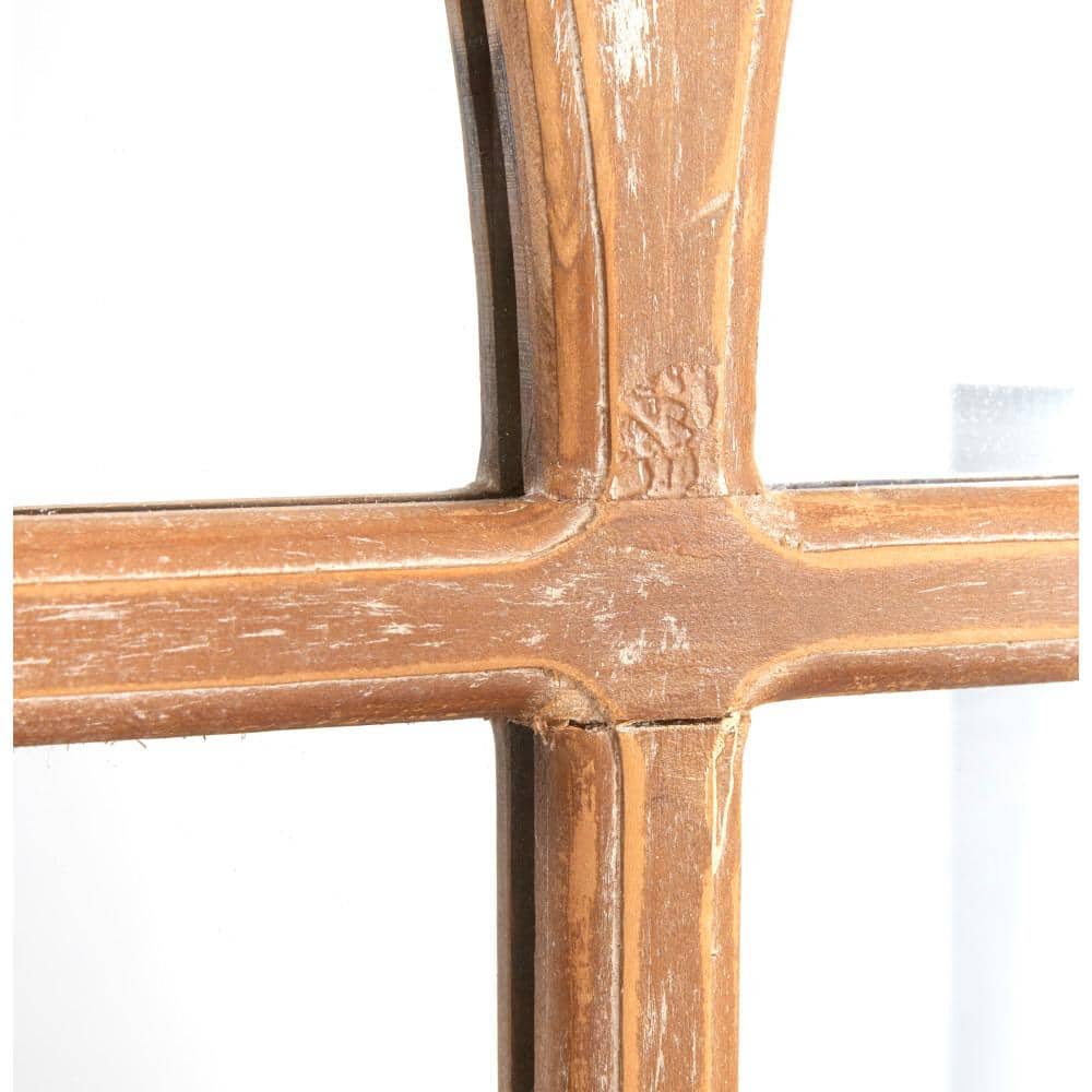 Brown Distressed Wood Arched Window Pane Wall Mirror