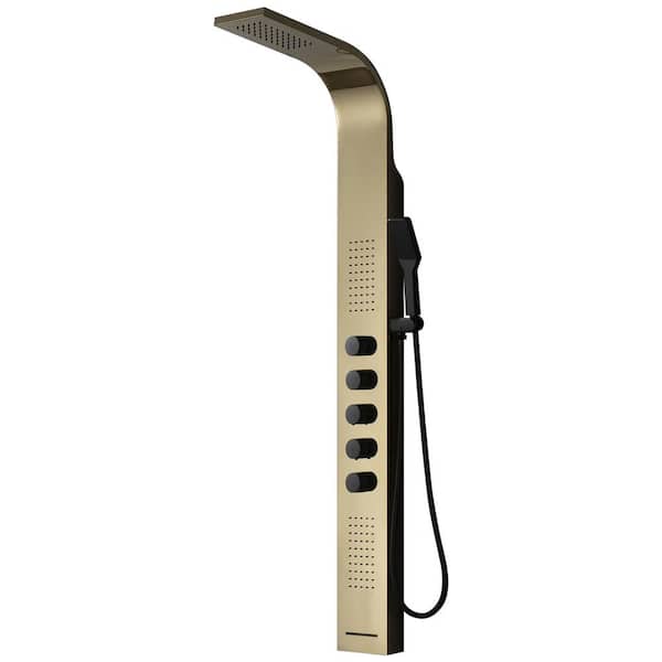 HOMEMYSTIQUE Dual 4-in-1, 2-Jet Shower Panel Tower System with Rainfall Waterfall Shower Head, and Massage Body Jets in Black Gold