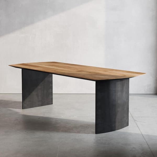 Atelier Rectangular, Solid Wood top, 98 in. Natural Color Finish, Double Pedestal Dining Table (8-Seaters)