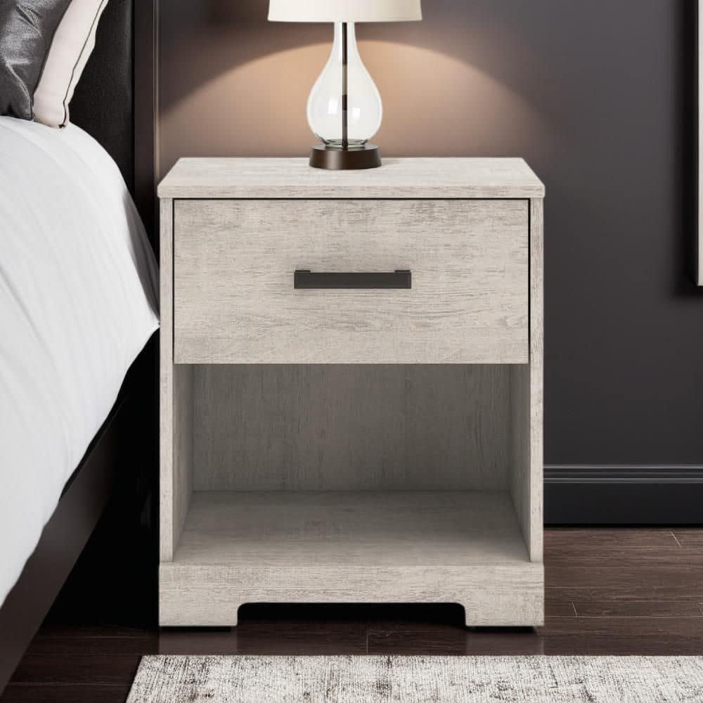 Shawn Light Gray 1-Drawer 19.61 in. W Nightstand with Shelf