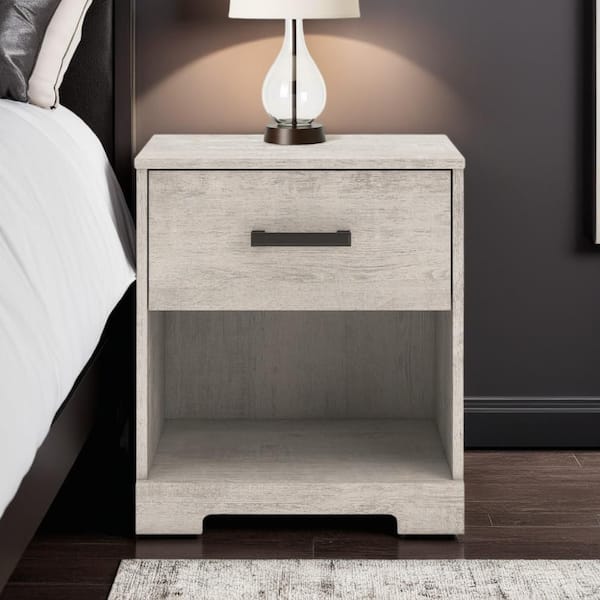 Shawn Light Gray 1-Drawer 19.61 in. W Nightstand with Shelf