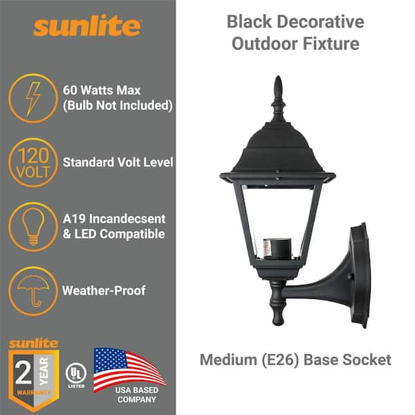 Sunlite 1-Light Black Outdoor Up Facing Post Style Wall Coach