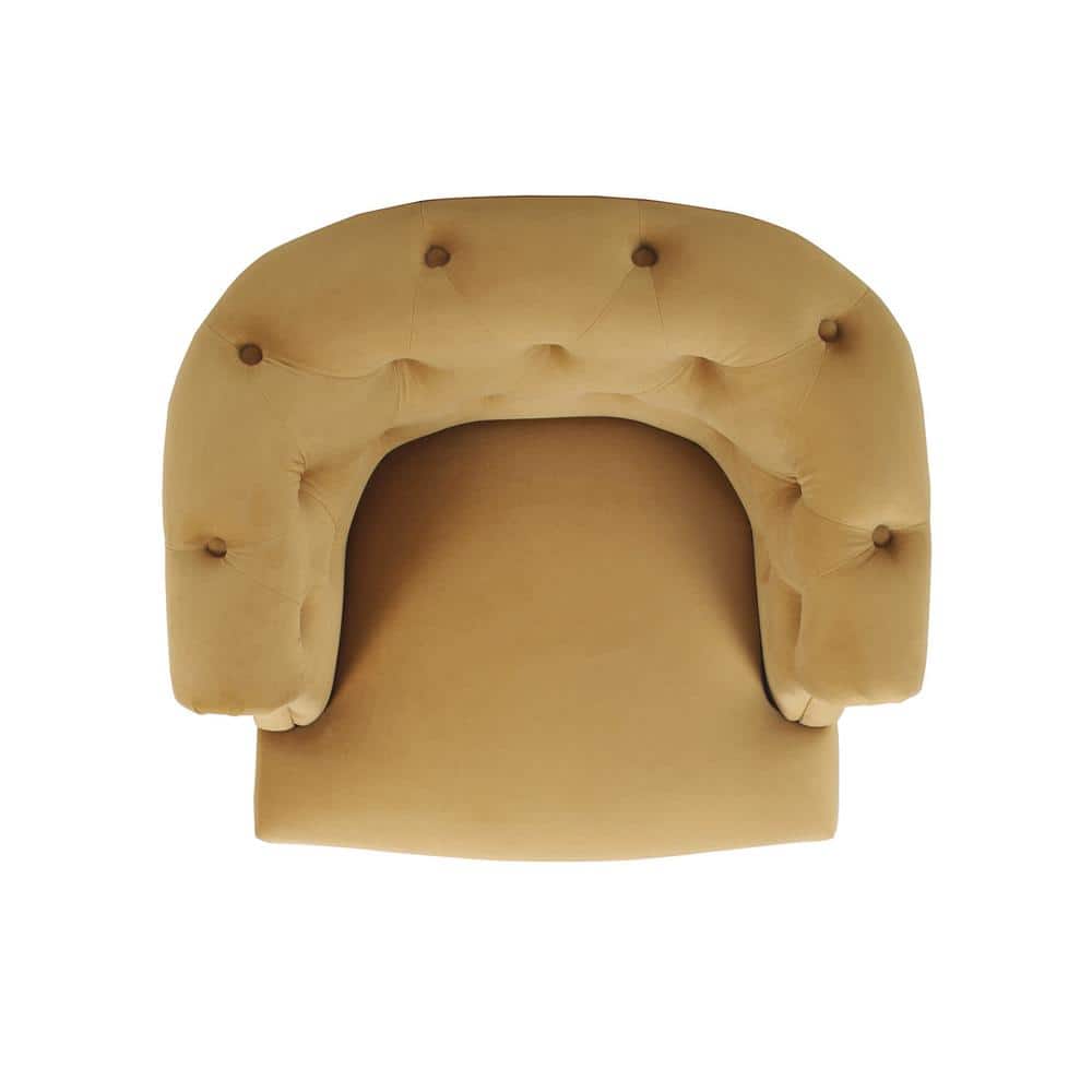 Gold Velvet Barrel Accent Chair with Wood Frame