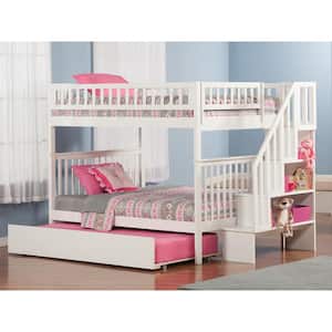 Woodland Staircase Bunk Bed Full over Full with Full Size Urban Trundle Bed in White