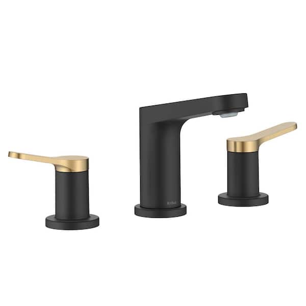 KRAUS Indy 2-Handle 8 in. Widespread Bathroom Faucet in Spot-Free Brushed Brass / Matte Black with Pop Up Drain