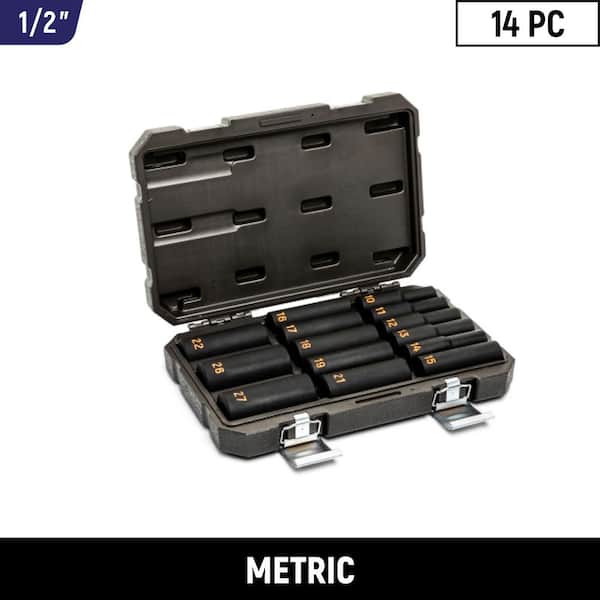 1/2 in. Drive 6-Point Metric Hi-Viz Deep Impact Socket Set (14-Piece)