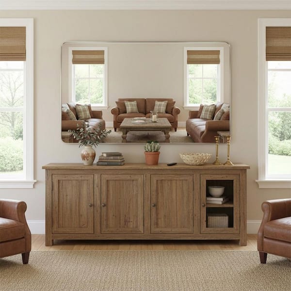 Rivo 60 in. W x 36 in. H Tempered Glass Brushed Nickel Rectangular Framed Wall Bathroom Vanity Mirror