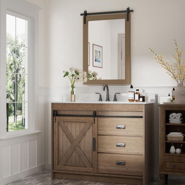 22 in. W x 30 in. H Rectangular Mirrors Wood Framed Mirrors Wall Mirrors Bathroom Vanity Mirror Barn Mirror in Brown