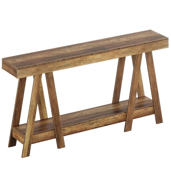 70.87 in. Rustic Brown Rectangle Wood Console Table with Storage, 2-Tier Farmhouse Sofa Table Living Room Foyer Entryway