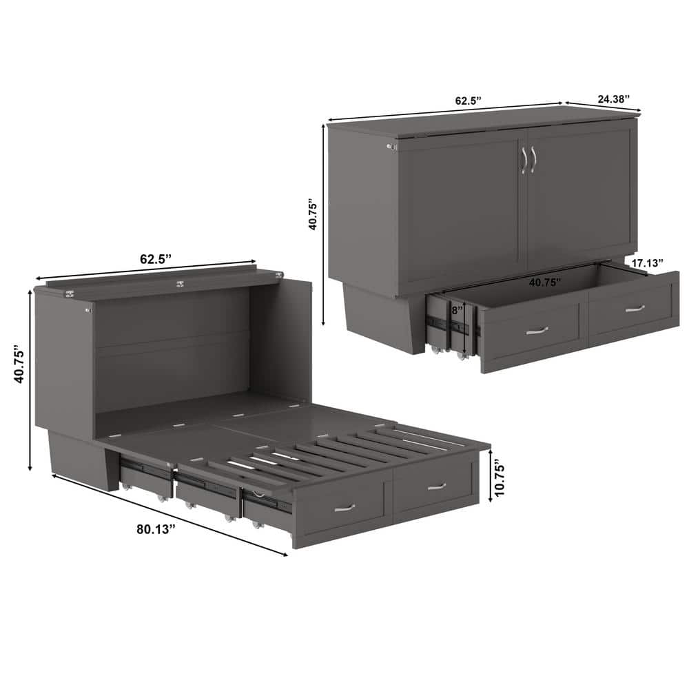 Espresso Queen Murphy Bed Chest with Single Drawer
