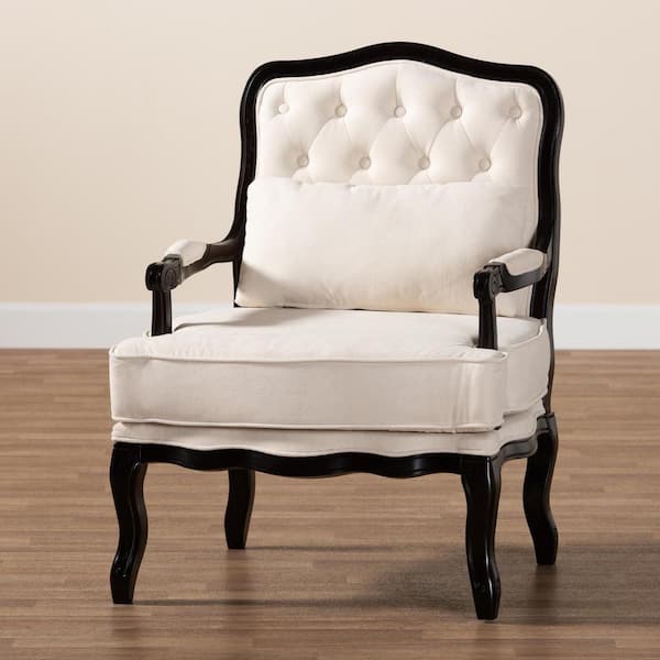 Baxton Studio Dion Cream Fabric and Wenge Brown Wood Arm Chair 233