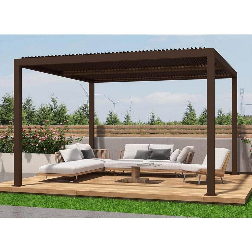 PURPLE LEAF 11 ft. x 13 ft. Bronze Aluminum Outdoor Louvered Pergola ...