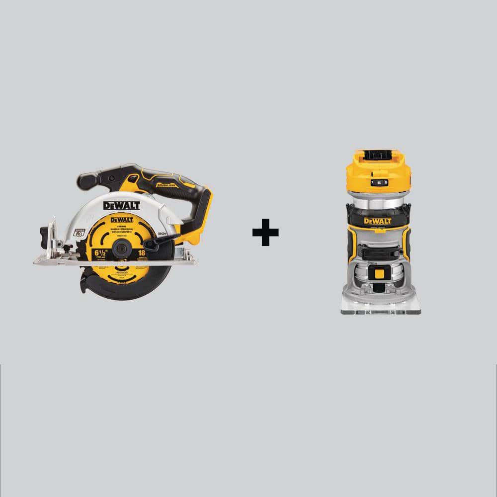 DEWALT 20V MAX Cordless Brushless 6-1/2 in. Circular Saw and 20V MAX XR  Cordless Brushless Compact Router (Tools-Only) DCS565BWDCW600B The Home  Depot