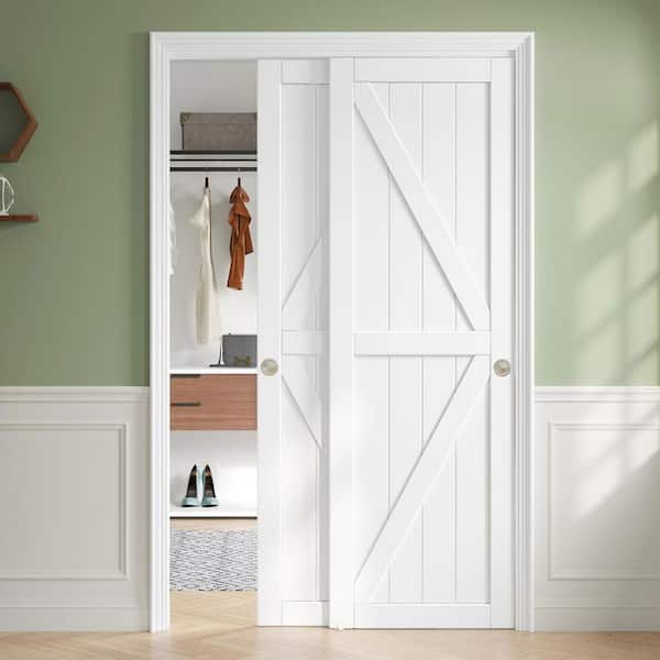 48 in. x 80 in. K Shape Solid Core White Finished MDF Interior Sliding Door with Hardware Kit