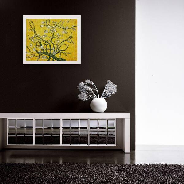 Unbranded 20 in. x 24 in. Branches of an Almond Tree In Blossom Artist (Interpretation in Yellow) Hand-Painted Framed Oil Painting