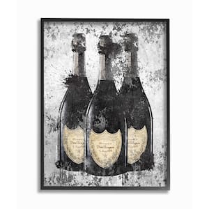 16 in. x 20 in. "Champagne Bottles Grey Gold Ink Illustration" by Amanda Greenwood Framed Wall Art