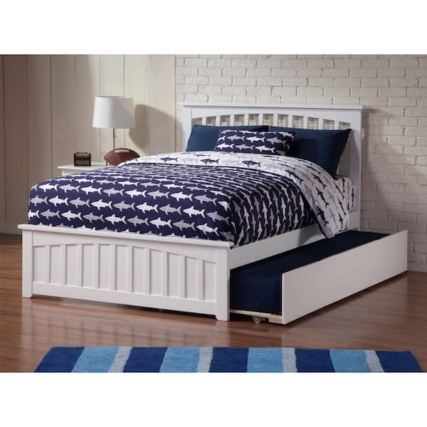 Mission White Queen Bed with Matching Footboard and Twin Extra Long Trundle